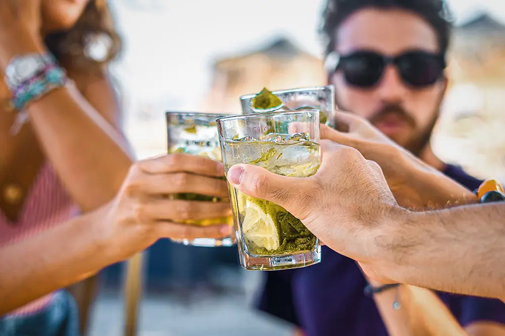 Personen stoßen mit GIn an